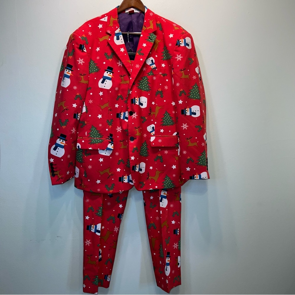 Men’s Opposuits Snowman Print Holiday Christmas Pants & Blazer Set Size 50